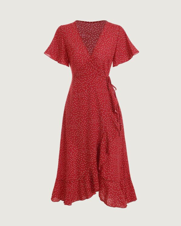 The Polka Dot Ruffle Wrap Dress - Image 4