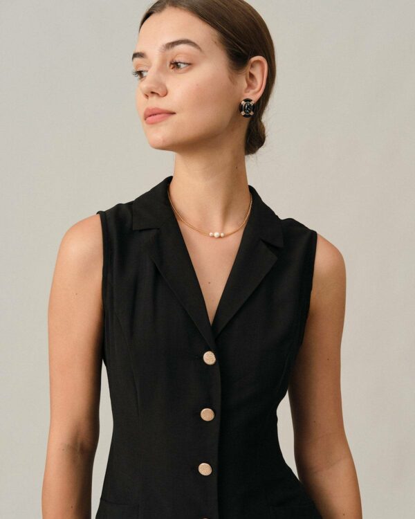 The Black V-Neck Tunic Midi Dress - Image 2