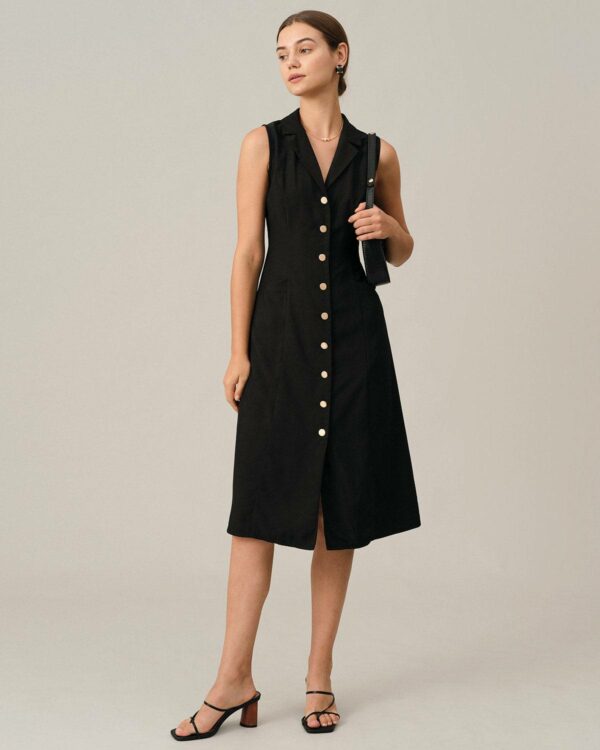 The Black V-Neck Tunic Midi Dress - Image 3