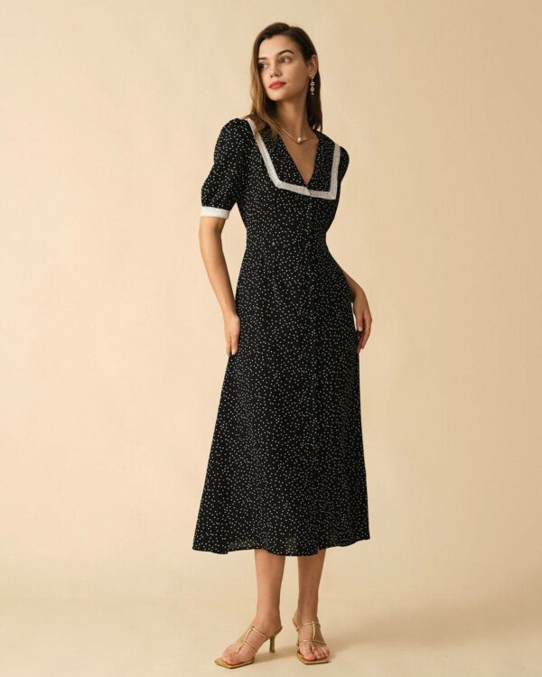 The Polka Dot Lace Trim Midi Dress - Image 4