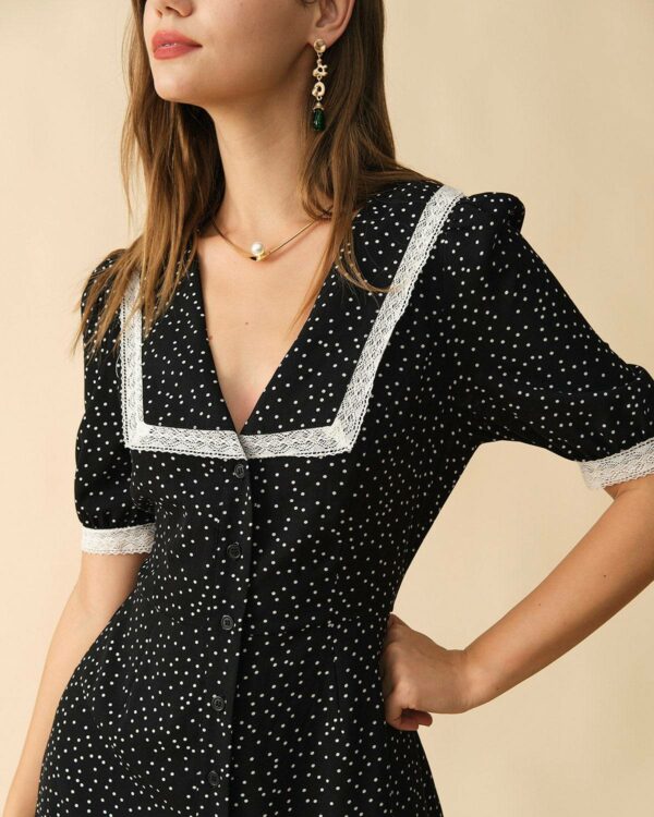 The Polka Dot Lace Trim Midi Dress - Image 3