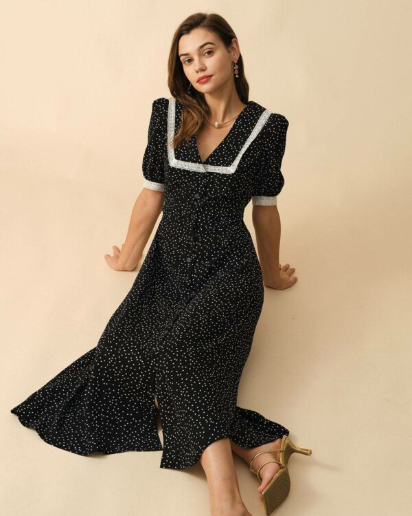 The Polka Dot Lace Trim Midi Dress - Image 2