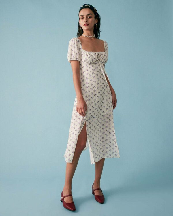 The Short Sleeve Floral Ruched Midi Dress - Image 3