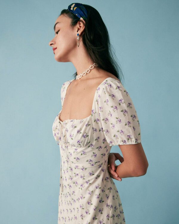 The Short Sleeve Floral Ruched Midi Dress - Image 4