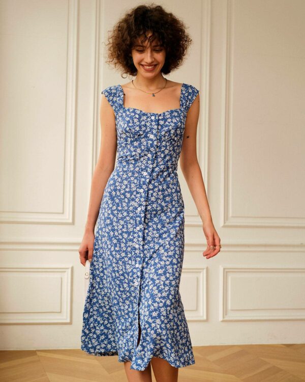 The Single-breasted Floral Midi Dress - Image 4