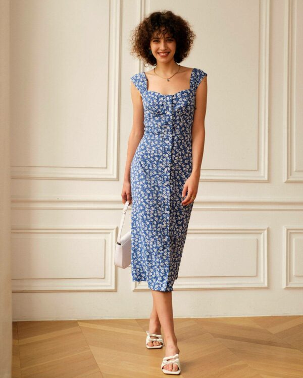 The Single-breasted Floral Midi Dress - Image 5
