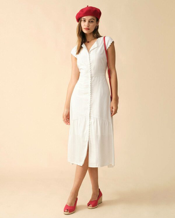 The Solid Color Lapel Midi Dress - Image 4