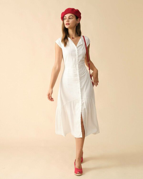 The Solid Color Lapel Midi Dress - Image 6