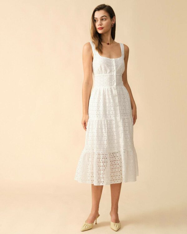 The Square Neck Tiered Hem Midi Dress - Image 4
