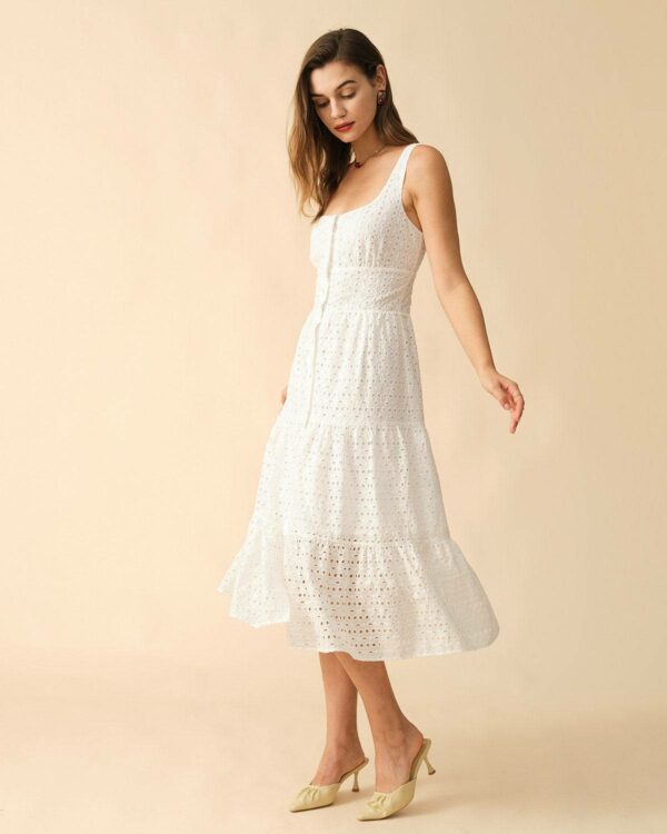 The Square Neck Tiered Hem Midi Dress - Image 3