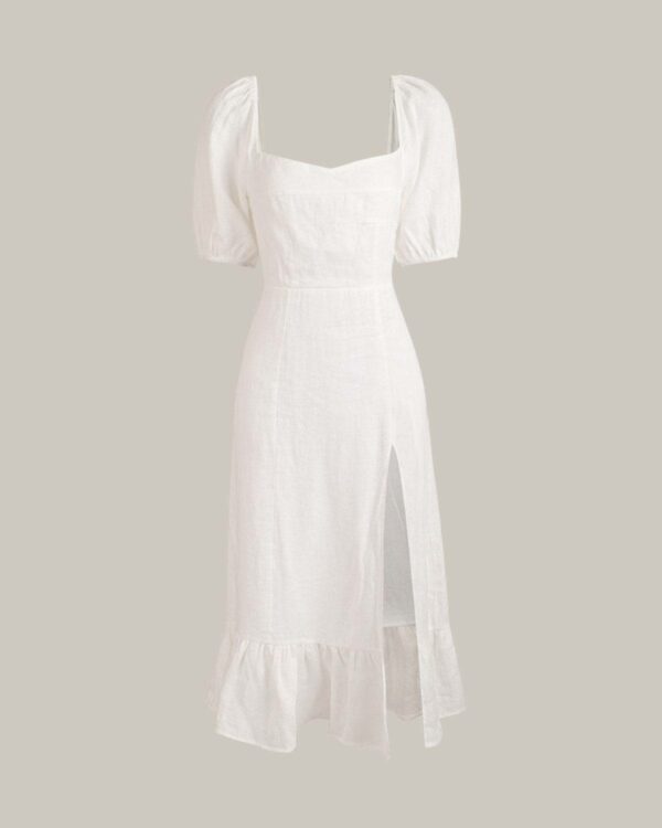Puff Sleeve Split Hem Midi Dress - Image 2