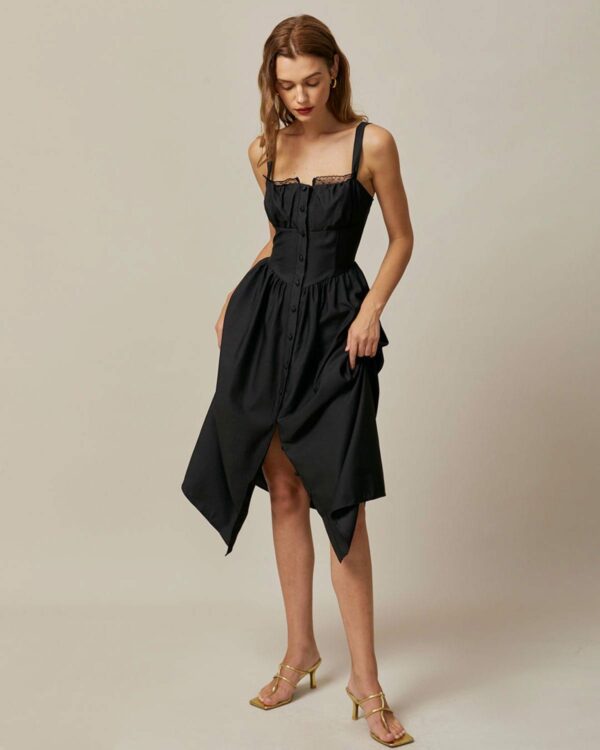 The Black Square Neck Lace Cami Midi Dress - Image 5