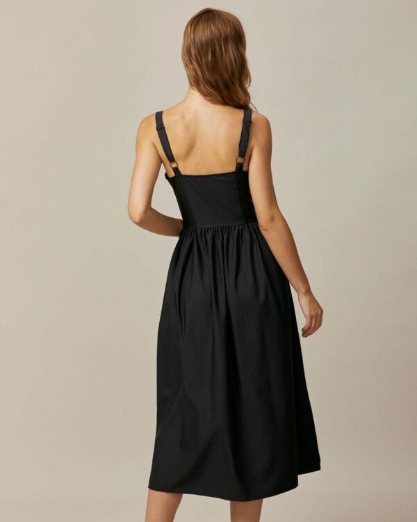 The Black Square Neck Lace Cami Midi Dress - Image 6