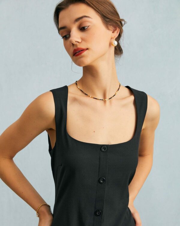 The Black U Neck Tie Back Sleeveless Maxi Dress - Image 4