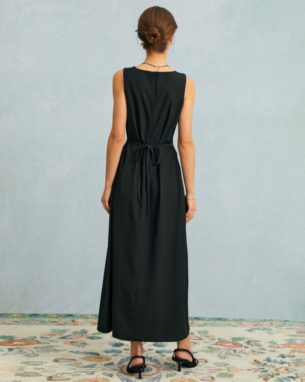 The Black U Neck Tie Back Sleeveless Maxi Dress - Image 6