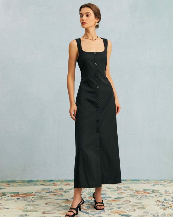 The Black U Neck Tie Back Sleeveless Maxi Dress - Image 2