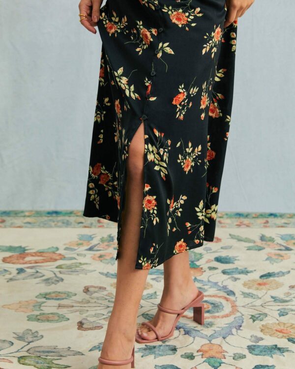 The Black V Neck Floral Short Sleeve Maxi Dress - Image 4