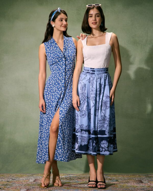 The Blue Collared Button-up Floral Maxi Dress - Image 4