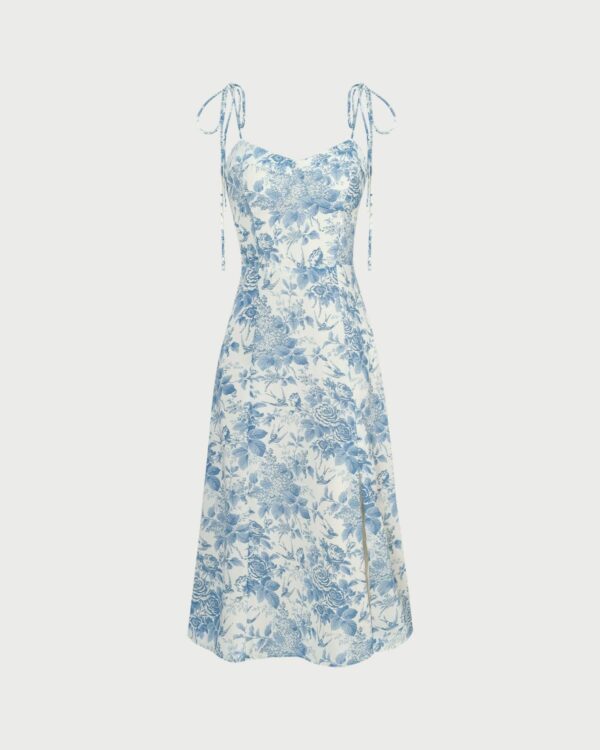 The Blue Neck Shirred Midi Dress
