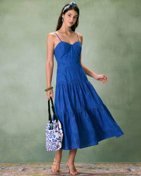 The Blue Neck Embroidery Slip Midi Dress - Image 4