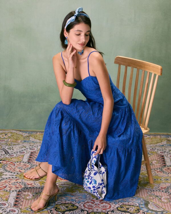 The Blue Neck Embroidery Slip Midi Dress - Image 3