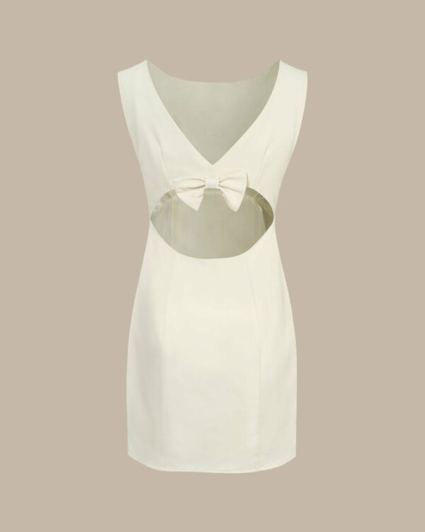 The Beige Boat Neck Back Bowknot Mini Dress - Image 7