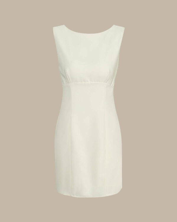 The Beige Boat Neck Back Bowknot Mini Dress - Image 6