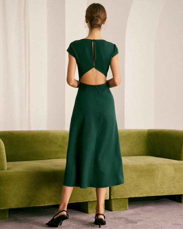 The Green Boat Neck Cutout Back Midi Dress - Image 2
