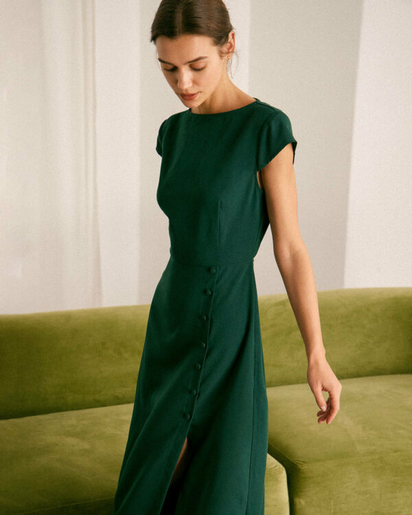 The Green Boat Neck Cutout Back Midi Dress - Image 6