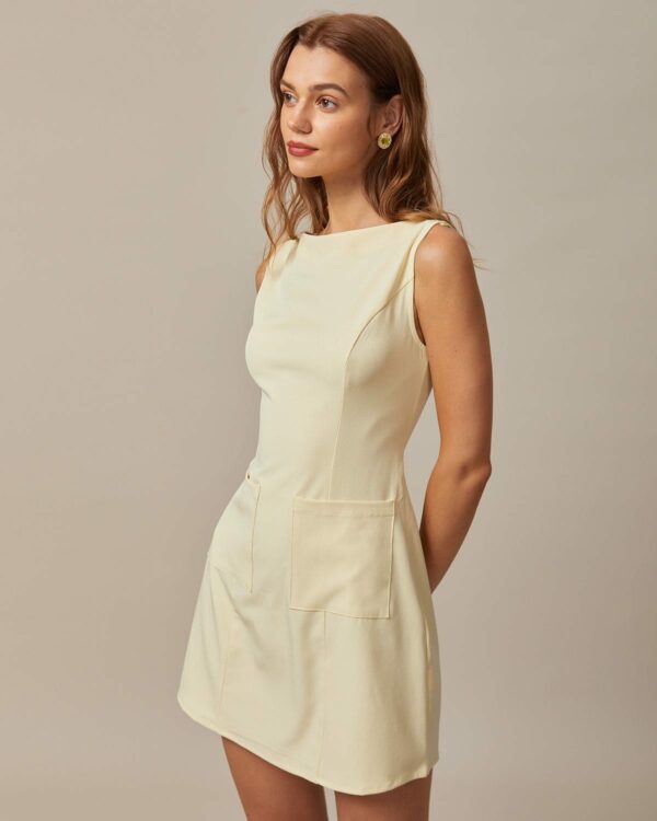 The Yellow Boat Neck Cutout Mini Dress - Image 4