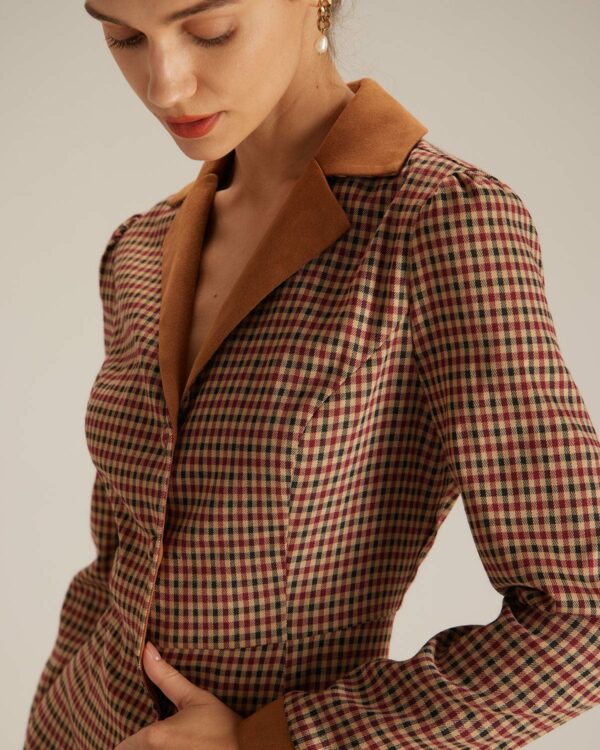 The Brown Plaid Spliced Suede Mini Dress - Image 2