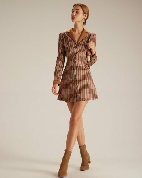 The Brown Plaid Spliced Suede Mini Dress - Image 5