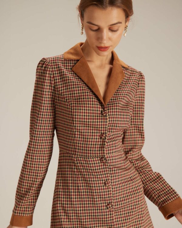 The Brown Plaid Spliced Suede Mini Dress - Image 3
