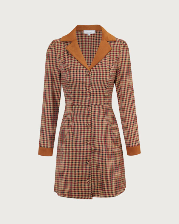 The Brown Plaid Spliced Suede Mini Dress - Image 7