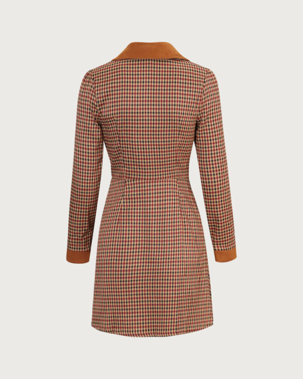The Brown Plaid Spliced Suede Mini Dress - Image 8