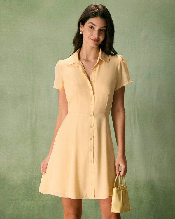 The Yellow Button Down Shirt Mini Dress - Image 3