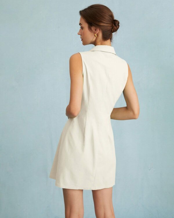 The Beige Lapel Button-up Sleeveless Mini Dress - Image 4