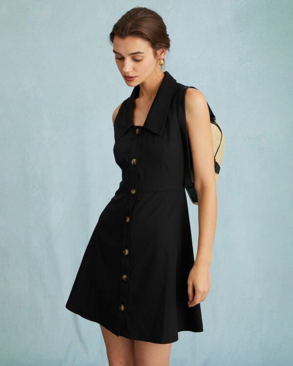 The Black Collared Sleeveless A Line Shirt Mini Dress - Image 3