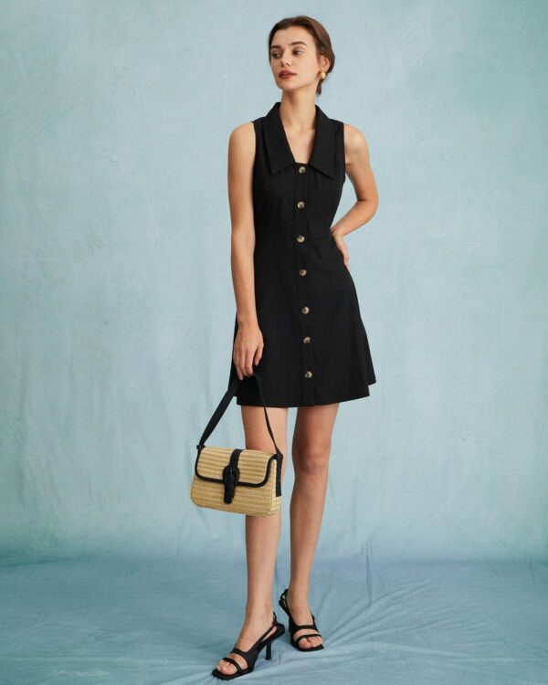 The Black Collared Sleeveless A Line Shirt Mini Dress - Image 4