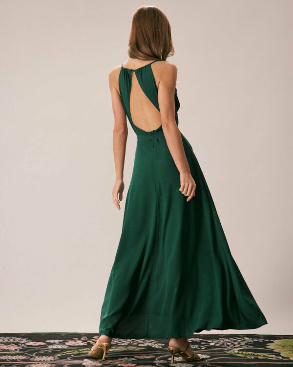 Green Cowl Neck Cutout Back Maxi Dress - Image 4