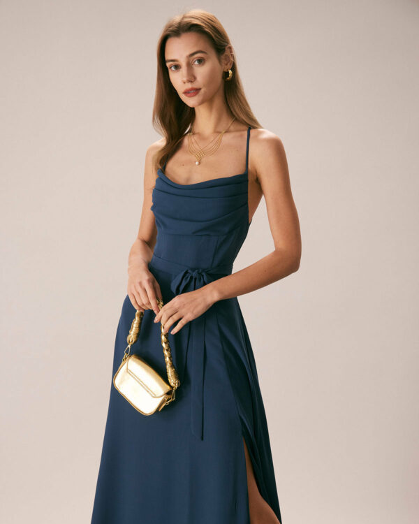 The Navy Cowl Neck Cutout Back Maxi Dress - Image 2