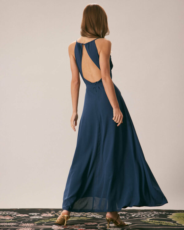 The Navy Cowl Neck Cutout Back Maxi Dress - Image 6
