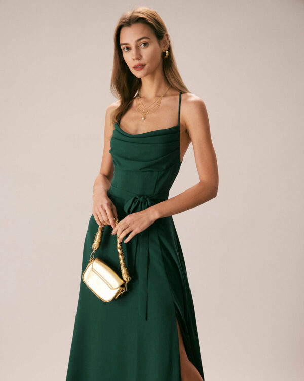 Green Cowl Neck Cutout Back Maxi Dress - Image 2