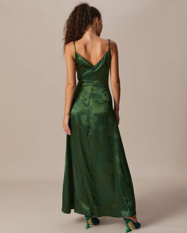 The Green Cowl Neck Jacquard Satin Maxi Dress - Image 5