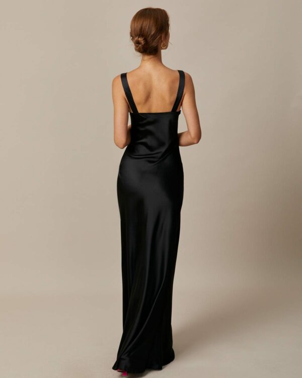 The Black Cowl Neck Sheath Satin Maxi Dress - Image 6