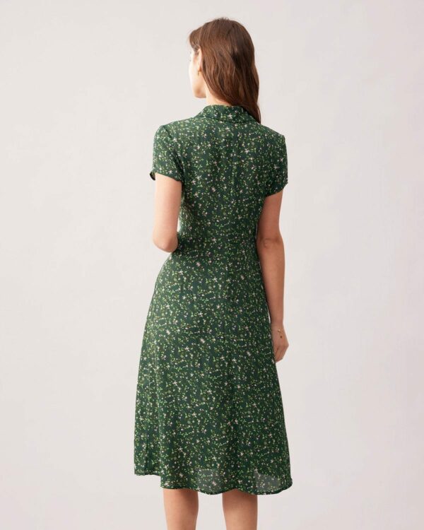 The Green Lapel Button Up Floral Midi Dress - Image 5
