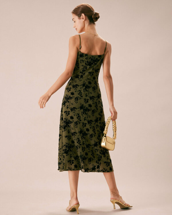 The Green Floral Burnout A-Line Slip Midi Dress - Image 5