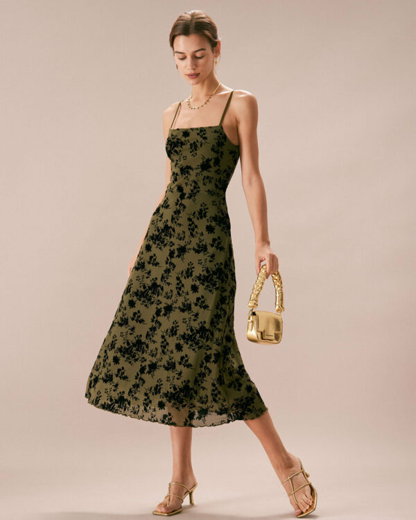 The Green Floral Burnout A-Line Slip Midi Dress - Image 4