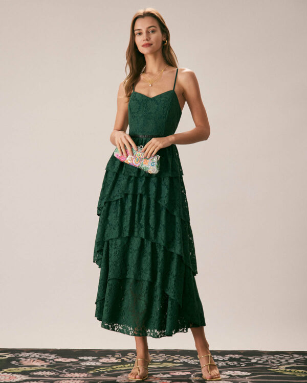 The Green Neck Lace Maxi Dress - Image 2