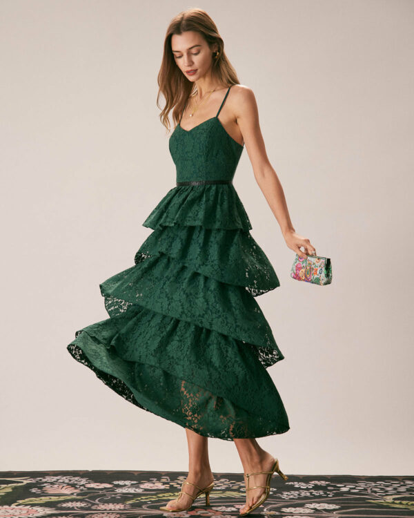The Green Neck Lace Maxi Dress - Image 3